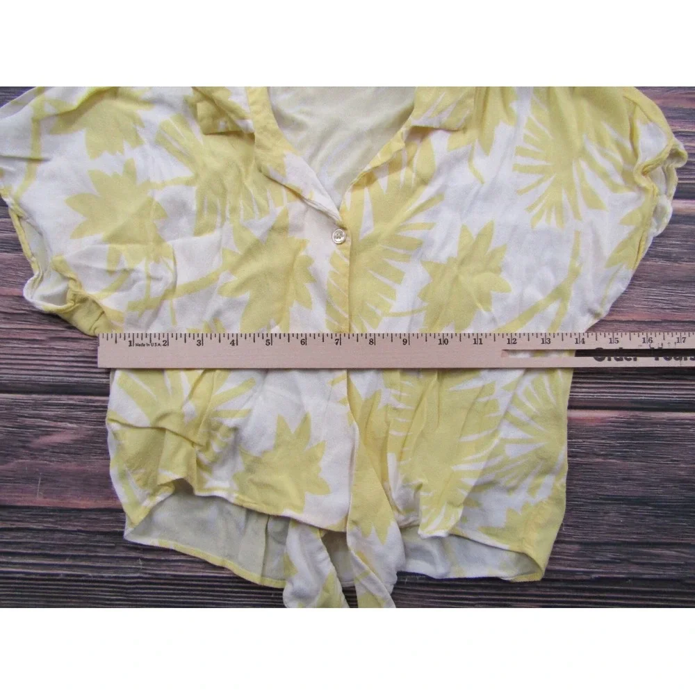 Wilfred Free Womens XS Yellow White Floral Button Tie Waist Short‎ Sleeve Top
